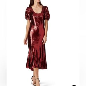 Keepsake Farewell Red Sequin Midi Dress XS